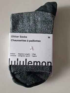 Lululemon  Glitter Quarter Socks — Dark Green with Silver
